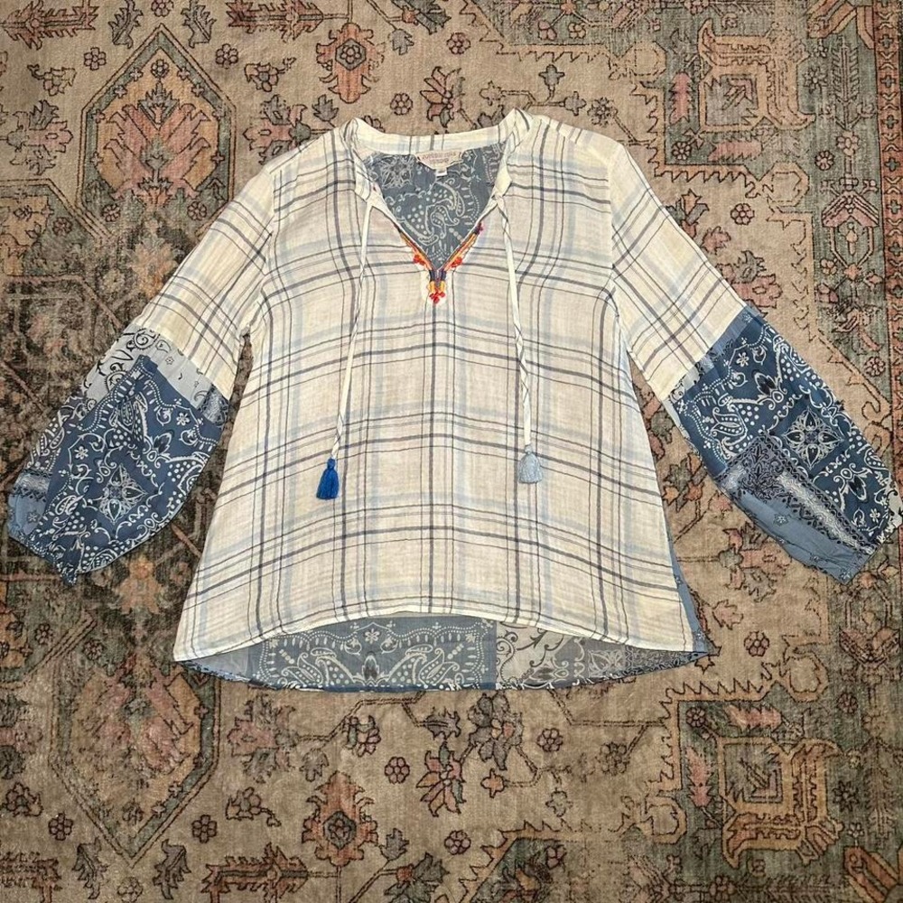 Johnny Was Workshop Patchwork Peasant Top - image 1